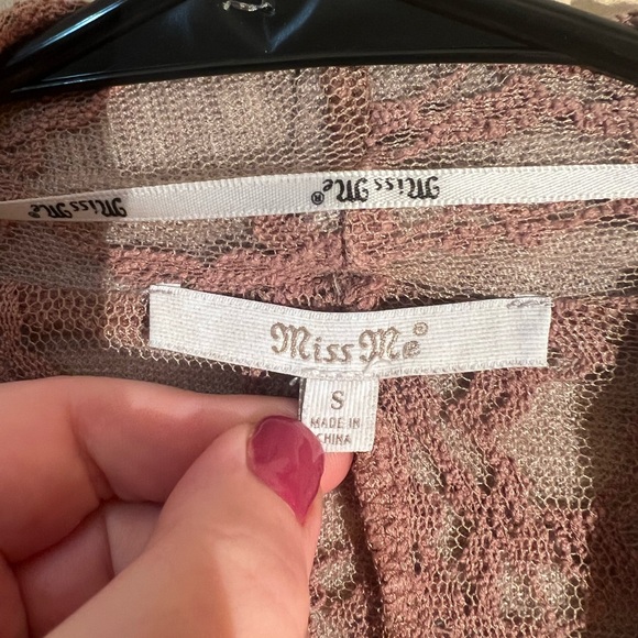 Women’s Miss Me Brown Beaded Lace Long Sleeve Open Cardigan Size Small - Picture 3 of 5